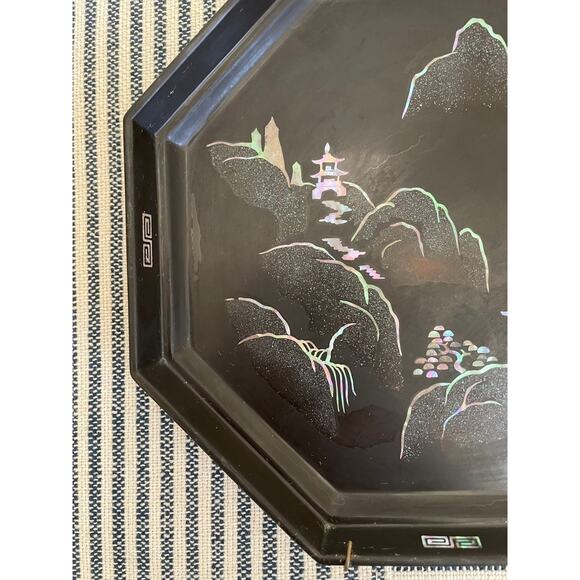 Maruni Lacquerware Mother of Pearl Inlay Occupied Japan Metal Plates Set - Picture 9 of 12